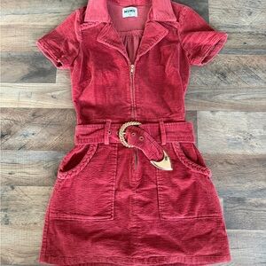 Show Me Your MUMU Red Corduroy Dress with Belt